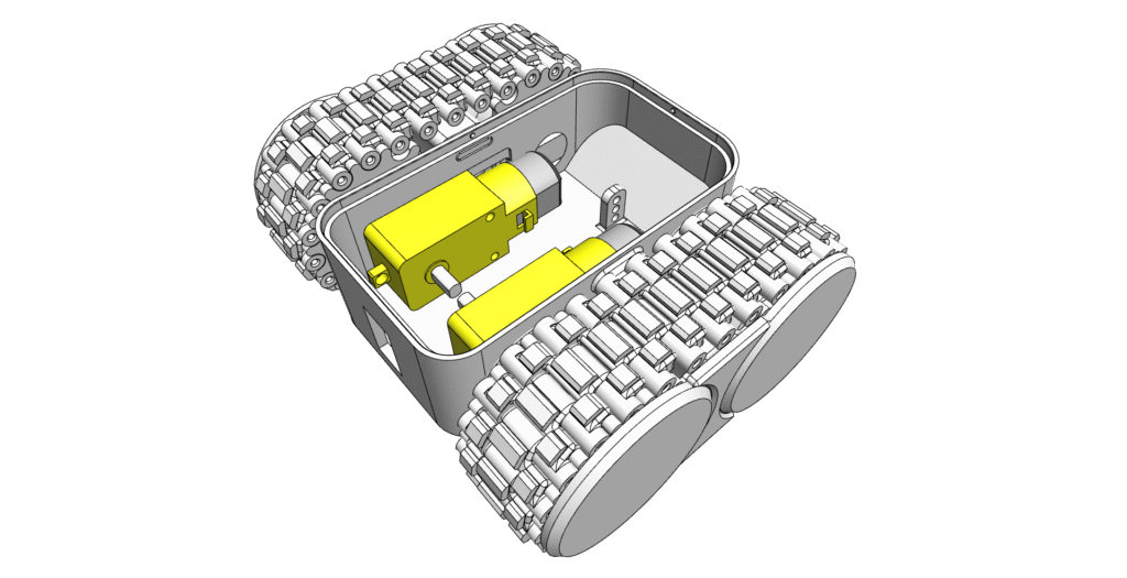 Sprockets and tracks attached to robot chassis