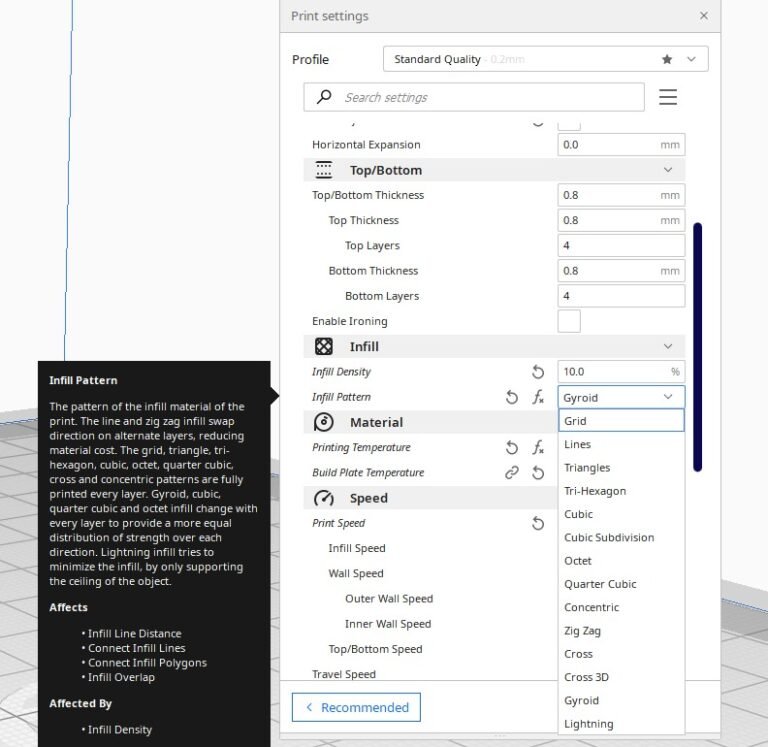 Tetapan ketumpatan pengisian (infill density)