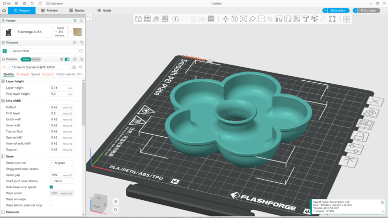User interface aplikasi slicer Orca Flashforge di Windows