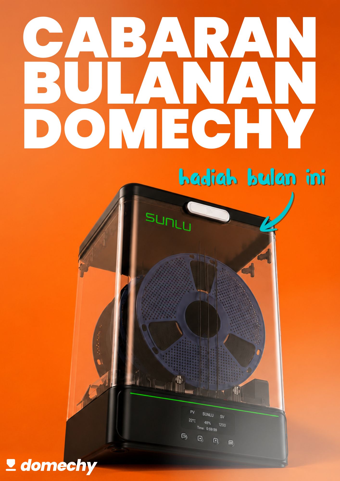 Cabaran Bulanan Domechy Ogos 2026 dengan hadiah SUNLU FilaDryer SP2